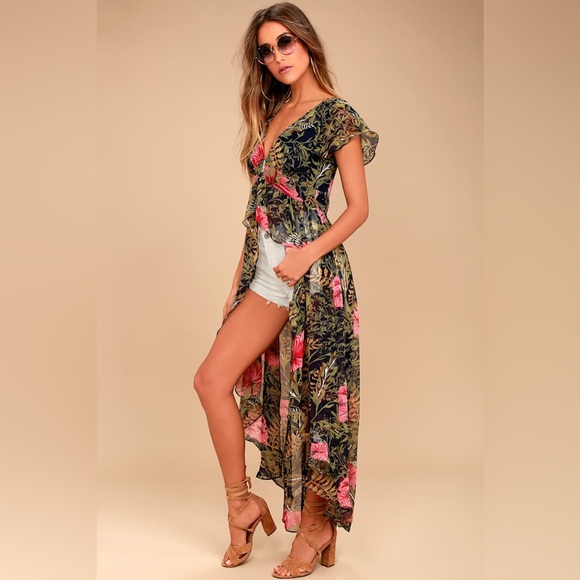 Lulus Floral High-Low Sheer Tunic / Duster Top - Picture 4 of 6